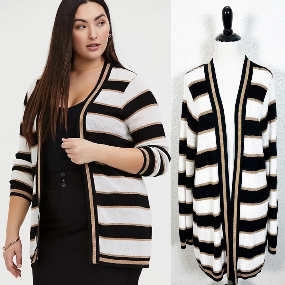 Torrid Women’s Multi Shimmer Stripe Ribbed Open Front Cardigan Size 2 (2X)